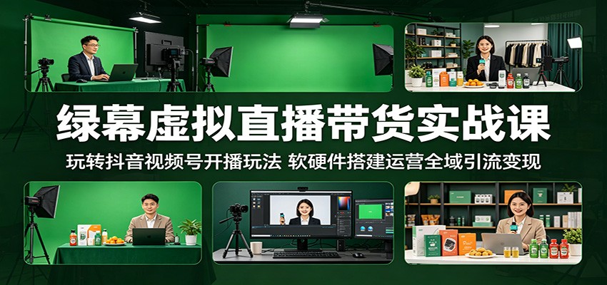 绿幕虚拟直播带货实战课：玩转抖音视频号开播玩法，软硬件搭建运营全域引流变现-钱途社