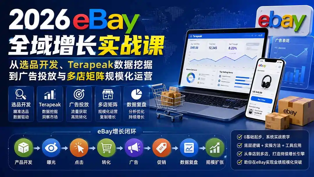 2026-Vincent eBay全域增长实战课-无水印：从选品开发、Terapeak数据挖掘到广告投放与多店矩阵规模化运营-钱途社