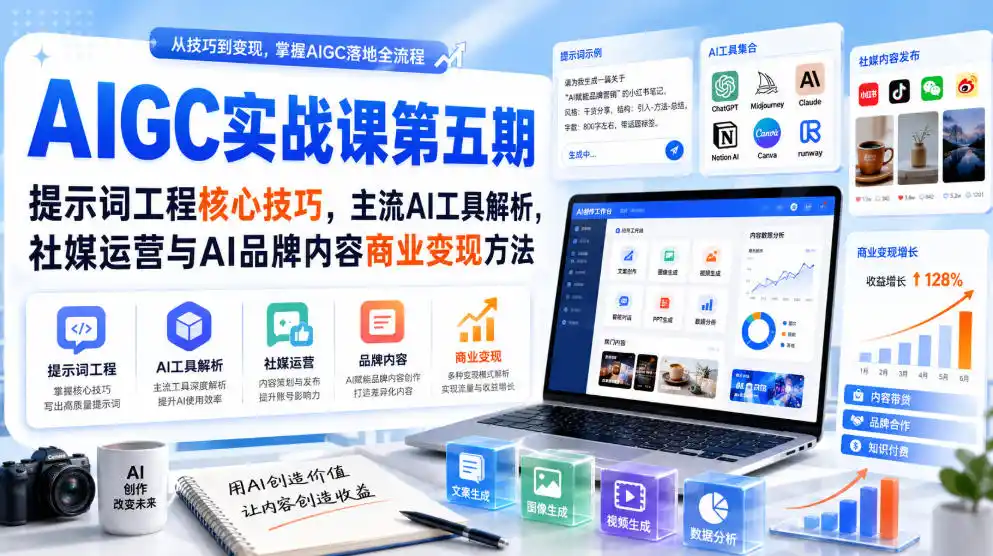 刺猬星球·AIGC实战课第五期，提示词工程核心技巧，主流AI工具解析，社媒运营与AI品牌内容商业变现方法-钱途社