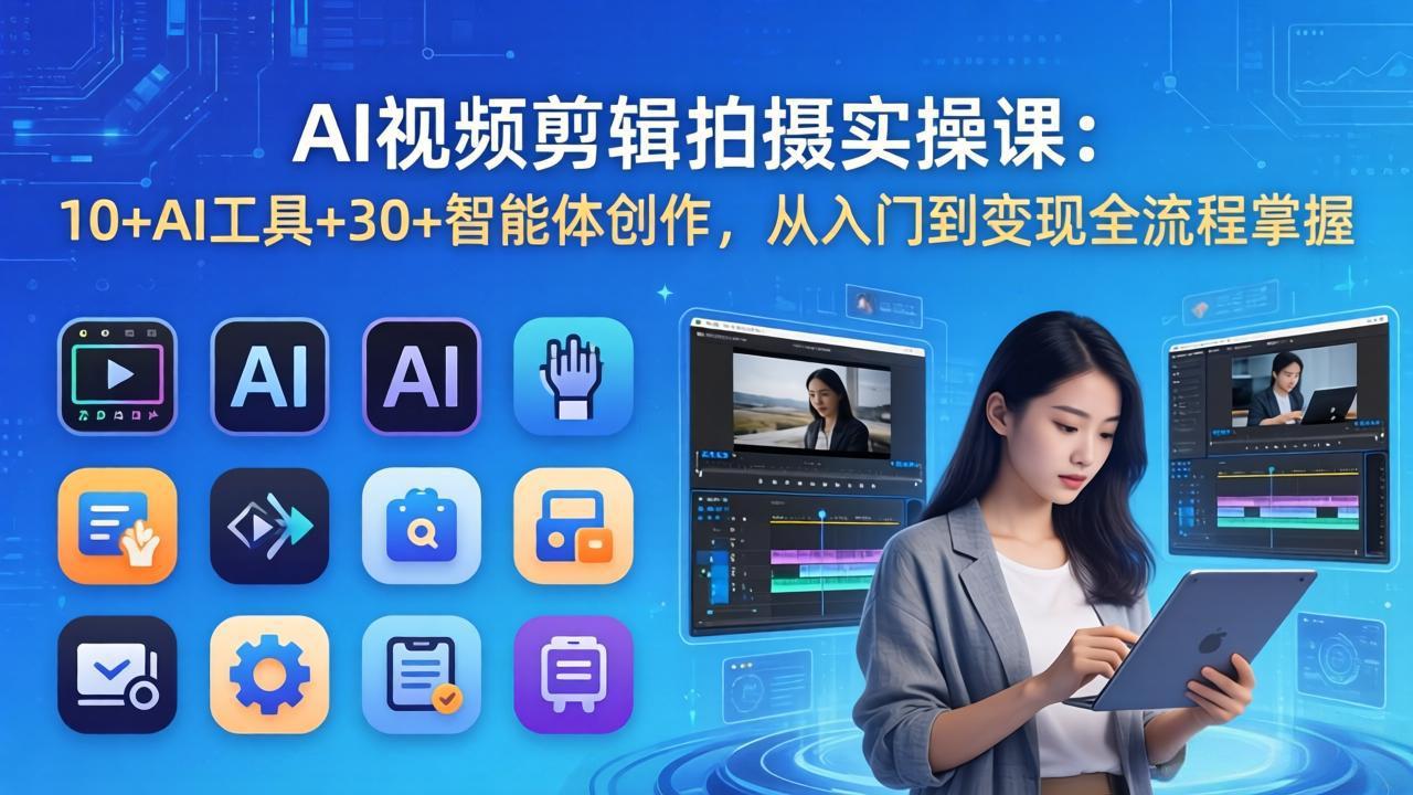 AI 视频剪辑拍摄实操课：10+AI工具+30+智能体创作，从入门到变现全流程掌握-钱途社