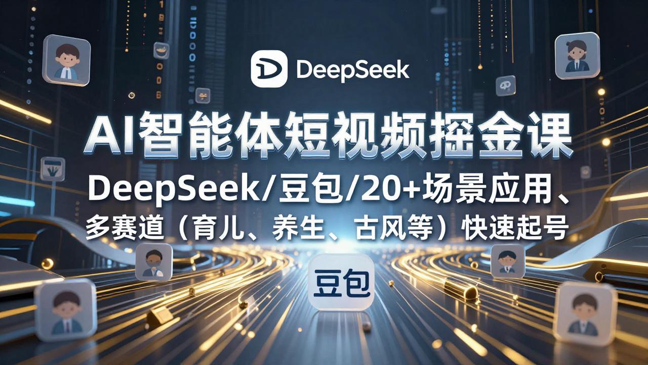AI智能体短视频掘金课，DeepSeek/豆包/20+场景应用、多赛道(育儿、养生、古风等-钱途社
