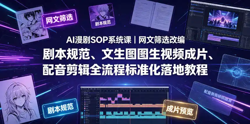 AI漫剧SOP系统课｜网文筛选改编、剧本规范、文生图图生视频成片、配音剪辑全流程标准化落地教程(更新0810)-钱途社