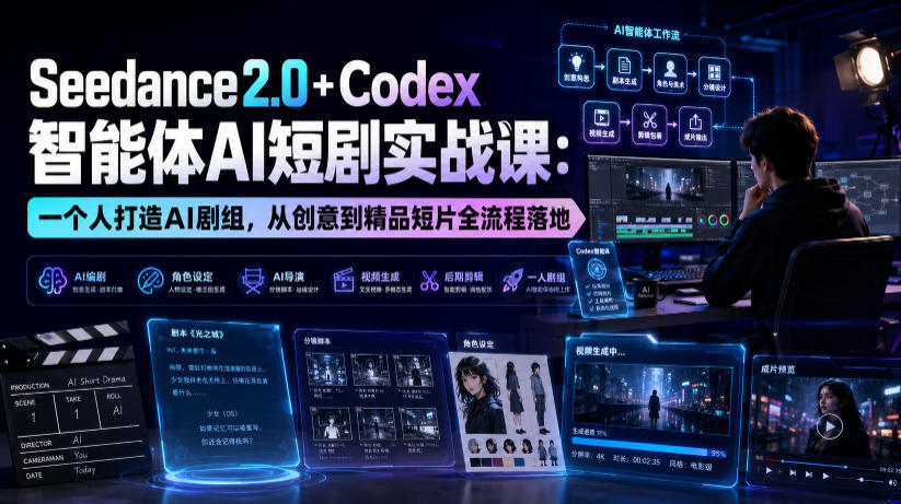 Seedance2.0+Codex智能体AI短剧实战课：一个人打造AI剧组，从创意到精品短片全流程-钱途社