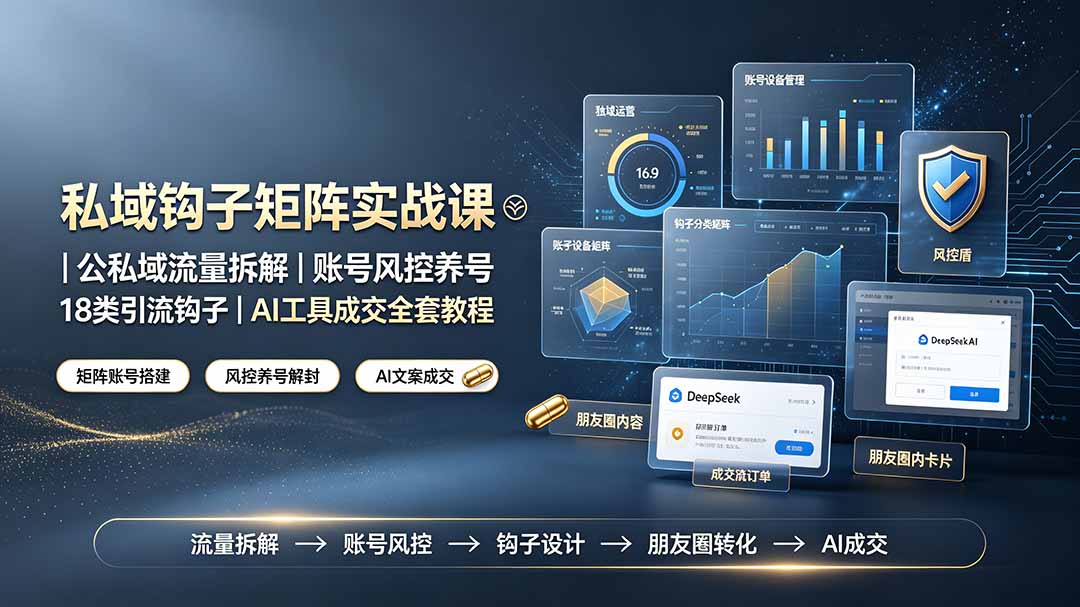 私域钩子矩阵实战课〓公私域流量拆解｜账号风控养号｜18类引流钩子｜AI工具成交全套教程-钱途社