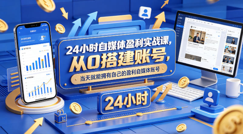 24小时自媒体盈利实战课，从0搭建账号，当天就能拥有自己的盈利自媒体账号-钱途社
