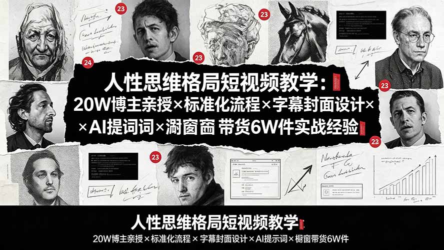 人性思维格局短视频教学：20W博主亲授×标准化流程×字幕封面设计×AI提示词×橱窗带货6W件实战经验-钱途社