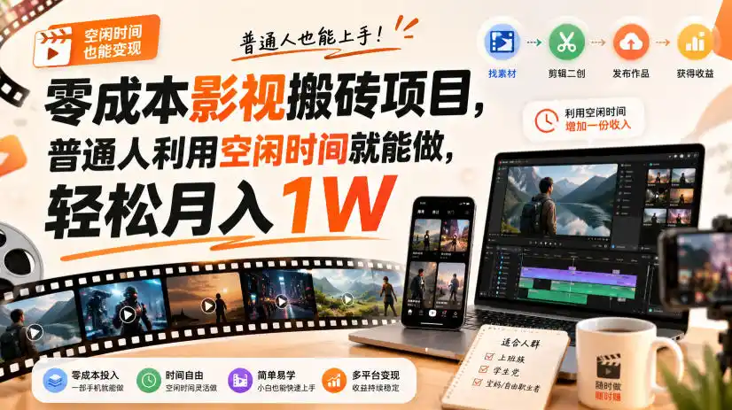 零门槛影视搬砖项目，月入万元，玩法稳定普通人可落地的长期副业！-钱途社