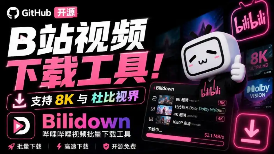 Github开源B站视频下载工具！支持8K与杜比视界的哔哩哔哩视频批量下载工具，简单易用Bilidown-钱途社