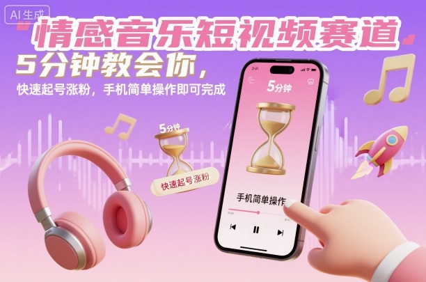 情感音乐短视频赛道，5分钟教会你，快速起号涨粉，手机简单操作即可完成-钱途社