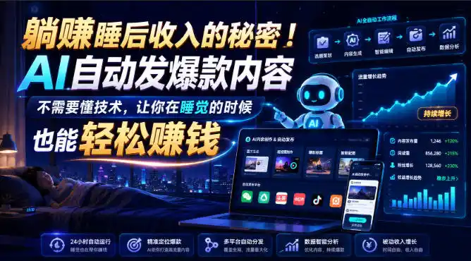躺賺睡后收入的秘密！AI自动发爆款内容，不需要懂技术，让你在睡觉的时候也能轻松賺钱【原创双语字幕】-钱途社