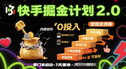 快手掘金计划2.0，快手电商变现全流程，简单可复制，0投入-钱途社