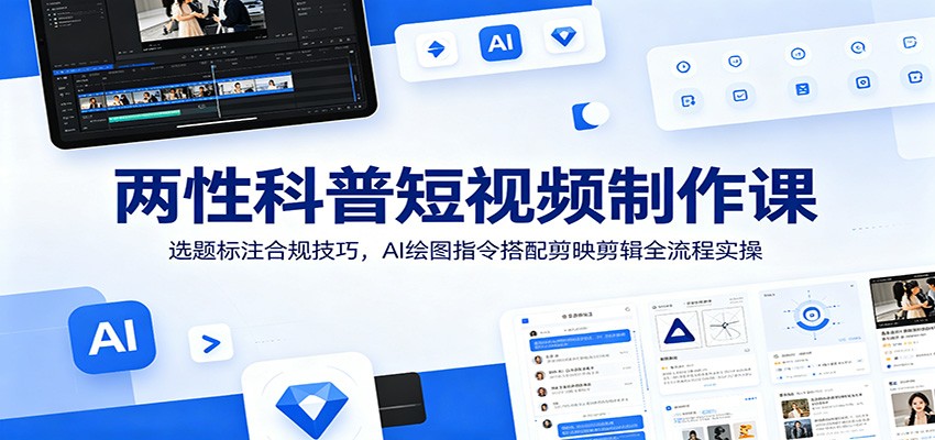两性科普短视频制作课：选题标注合规技巧，AI绘图指令搭配剪映剪辑全流程实操-钱途社