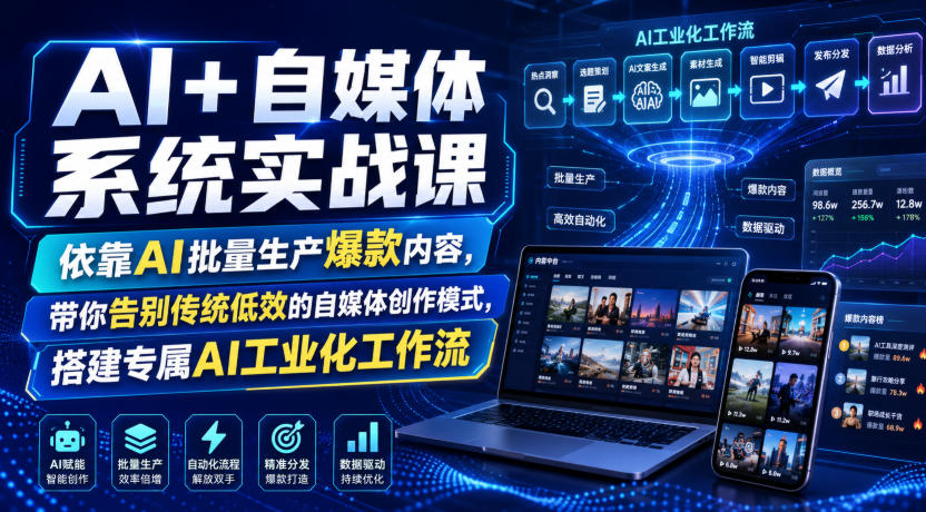 AI+自媒体系统实战课，依靠AI批量生产爆款内容，带你告别传统低效的自媒体创作模式，搭建专属AI工业化工作流-钱途社