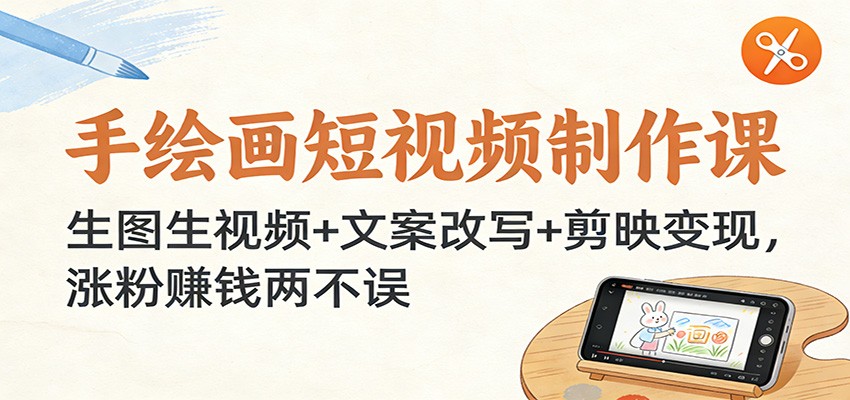 手绘画短视频制作课：生图生视频+文案改写+剪映变现，涨粉赚钱两不误-钱途社
