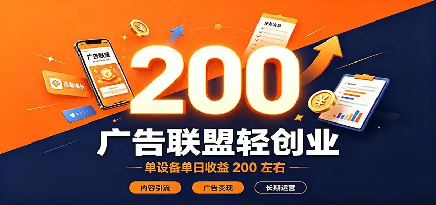 广告联盟轻创业，单设备单日收益200左右，内容引流广告变现长期运营-钱途社