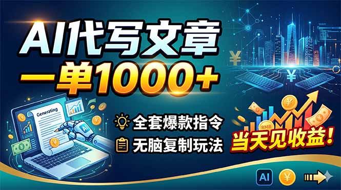 AI代写文章，一单1000+，全套爆款指令+无脑复制玩法，当天见收益！-钱途社