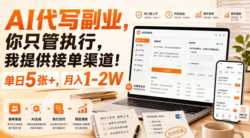 AI代写副业，你只管执行，我提供接单渠道！单日5张+，月入1-2W【揭秘】-钱途社