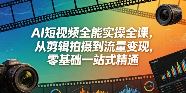 AI短视频全能实操全课，从剪辑拍摄到流量变现，零基础一站式精通-钱途社