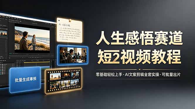 人生感悟赛道短视频教程，零基础轻松上手，AI文案剪辑全套实操可批量出片-钱途社