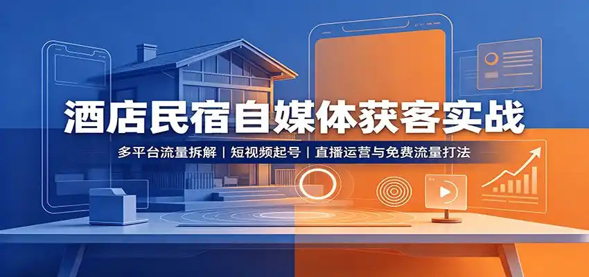 酒店民宿自媒体获客实战：多平台流量拆解，短视频起号，直播运营与免费流量打法-钱途社