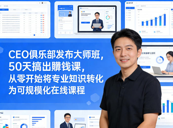 CEO俱乐部发布大师班，50天搞出賺钱课，从零开始将专业知识转化为可规模化在线课程-钱途社