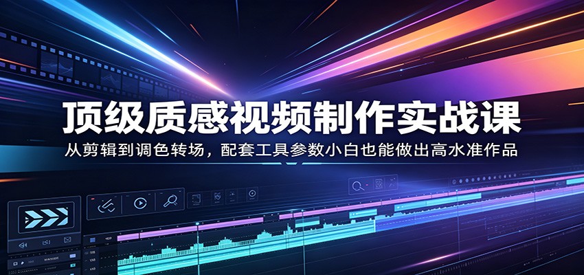 顶级质感视频制作实战课：从剪辑到调色转场，配套工具参数小白也能做出高水准作品-钱途社