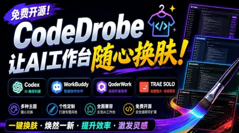 免费开源的CodeDrobe，让AI工作台随心换肤，支持Codex、WorkBuddy等，免费且本地运行！-钱途社