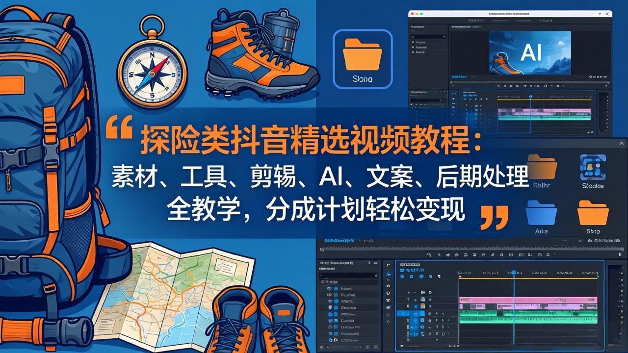 探险类抖音精选视频教程:素材、工具、剪辑、AI、文案、后期处理全教学,分成计划轻松变现-钱途社