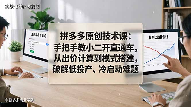拼多多原创技术课：手把手教小二开直通车，从出价计算到模式搭建，破解低投产、冷启动难题-钱途社