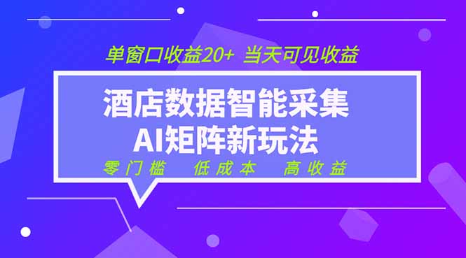 2026酒店数据采集ai智能矩阵新风口 低成本 高收益 当天见收益 单窗口20+-钱途社
