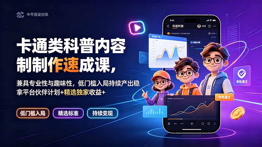 卡通类科普内容制作速成课，兼具专业性与趣味性，低门槛入局持续产出稳拿平台伙伴计划+精选独家收益-钱途社