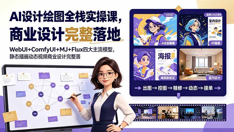 （19244期）AI设计绘图全栈实操课，WebUI+ComfyUI+MJ+Flux四大主流模型，静态插画动态视频商业设计完整落地教程-钱途社