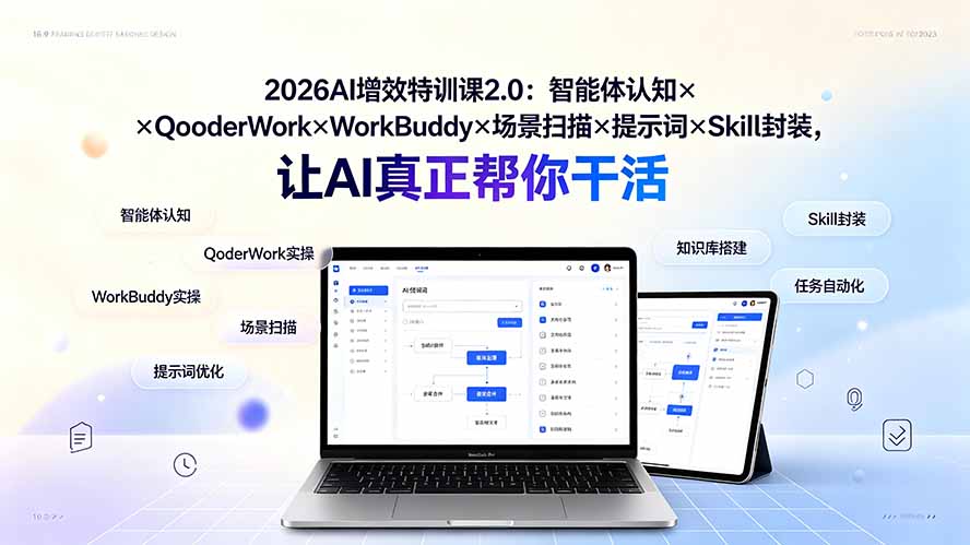 2026AI增效特训课2.0：智能体认知×QoderWork×WorkBuddy×场景扫描×提示词×Skill封装，让AI真正帮你干活-钱途社