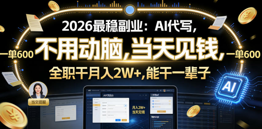 2026最稳副业：AI代写，不用动脑，当天见钱，一单600，全职干月入2W+，能干一辈子【揭秘】-钱途社