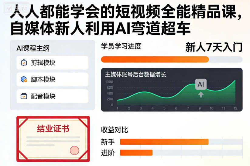 人人都能学会的短视频全能精品课,自媒体新人利用AI弯道超车