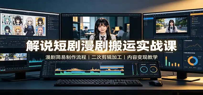 解说短剧漫剧搬运实战课：漫剧简易制作流程，二次剪辑加工，内容变现教学-钱途社