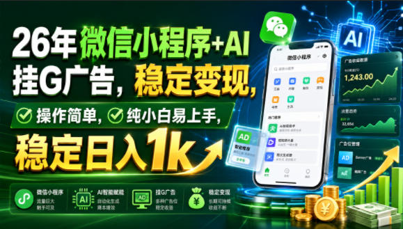 26年微信小程序+AI挂G广告，稳定变现，操作简单，纯小白易上手，稳定日入1k【揭秘】-钱途社
