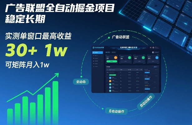 广告联盟全自动掘金项目，稳定长期，实测单窗口最高收益30+，可矩阵月入1w+【揭秘】-钱途社