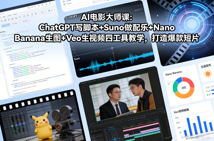 AI电影大师课：ChatGPT写脚本+Suno做配乐+Nano Banana生图+Veo生视频，打造爆款短片-钱途社