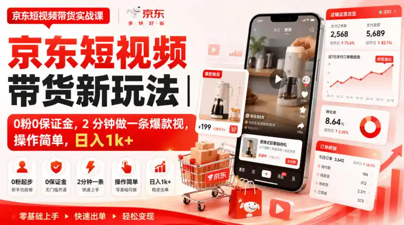 京东短视频带货新玩法｜0粉0保证金，2分钟做一条爆款视，操作简单，日入1k+【揭秘】-钱途社