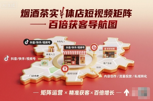 烟酒茶实体店短视频矩阵百倍获客导航图-钱途社