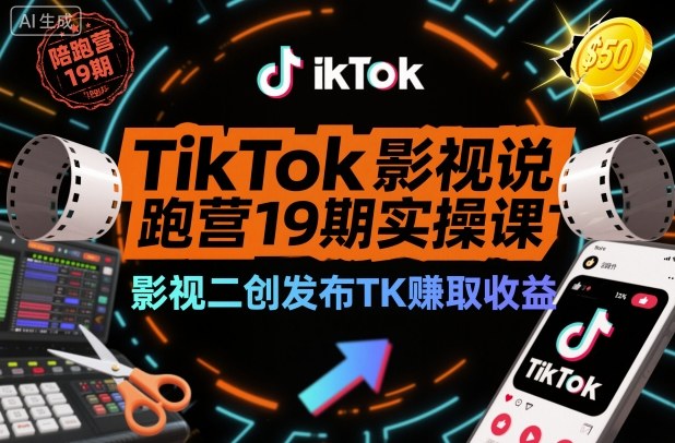 TikTok影视解说陪跑营19期实操课，影视二创发布TK賺取收益，万播收益50美金(更新)-钱途社