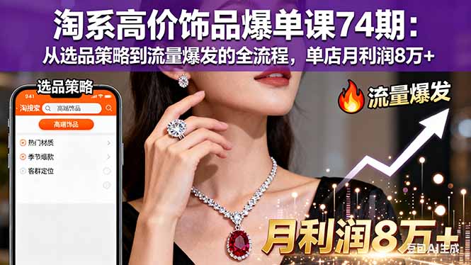 淘系高价饰品爆单课74期：从选品策略到流量爆发的全流程，单店月利润8万+-钱途社