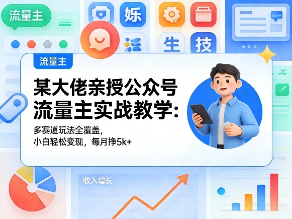 某大佬亲授公众号流量主实战教学：多赛道玩法全覆盖，小白轻松变现，每月多挣5k+-钱途社