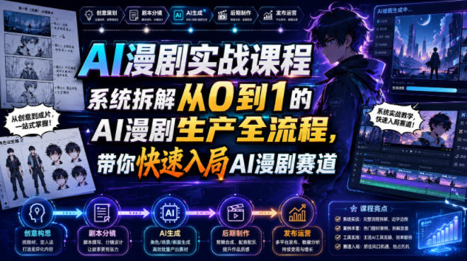 AI漫剧实战课程，系统拆解从0到1的AI漫剧生产全流程，带你快速入局AI漫剧赛道-钱途社