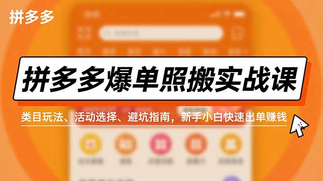 拼多多爆单照搬实战课，类目玩法、活动选择、避坑指南，新手小白快速出单赚钱-钱途社