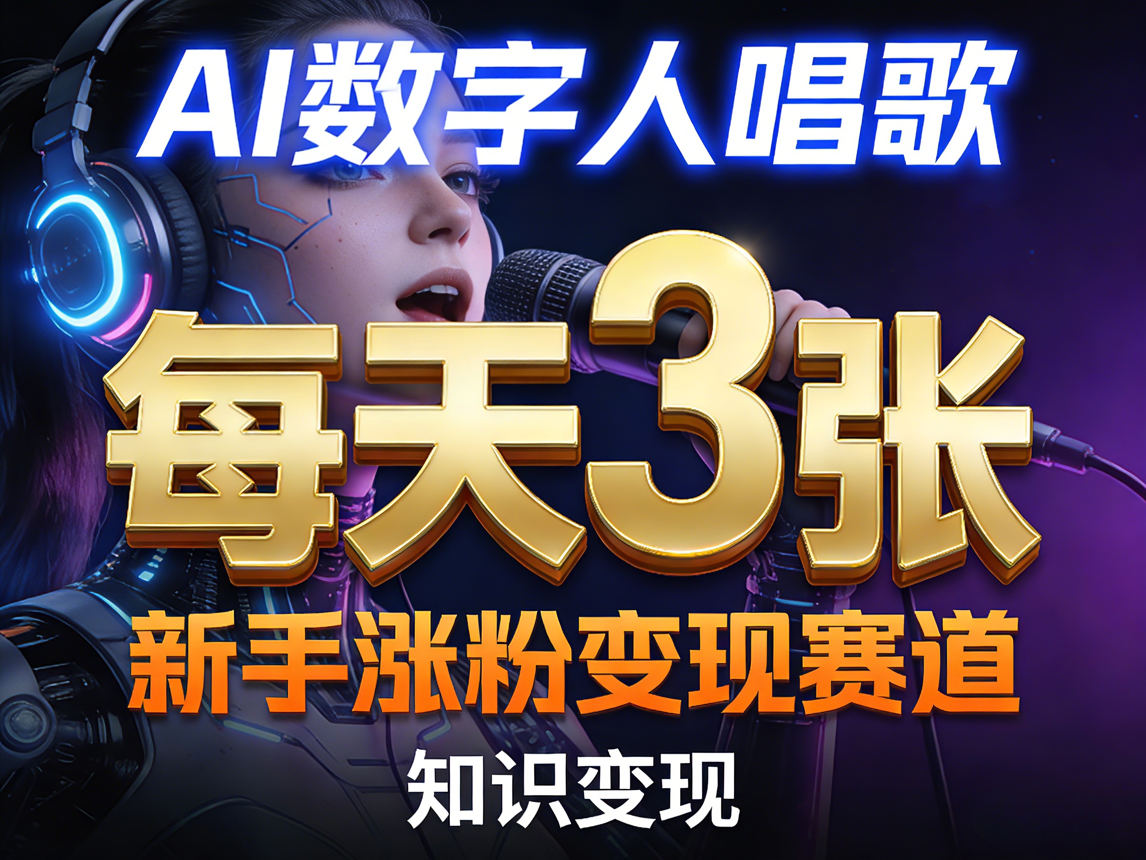 AI数字人唱歌，新手涨粉变现赛道，每天3张和知识付费，副业必备-钱途社
