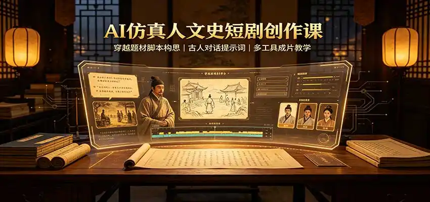 AI仿真人文史短剧创作课：穿越题材脚本构思，古人对话提示词，多工具成片教学-钱途社