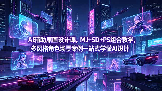 AI辅助原画设计课，MJ+SD+PS组合教学，多风格角色场景案例一站式学懂AI设计-钱途社