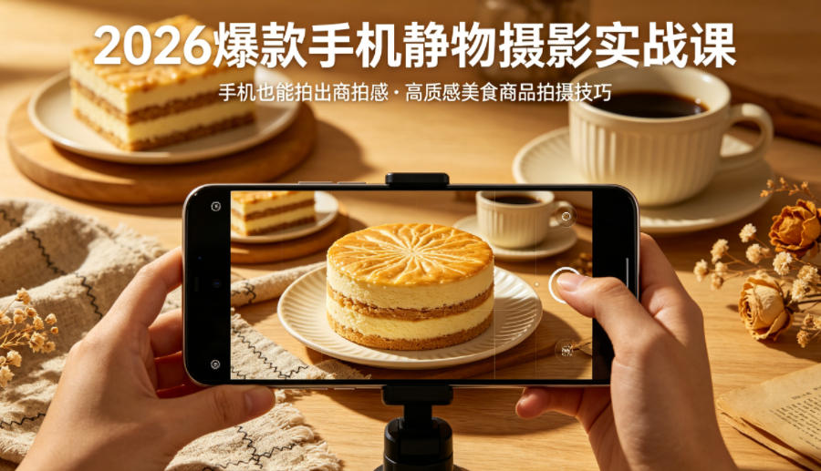 2026爆款手机静物摄影实战课，手机也能拍出商拍感，学会拍出高质感美食商品-钱途社
